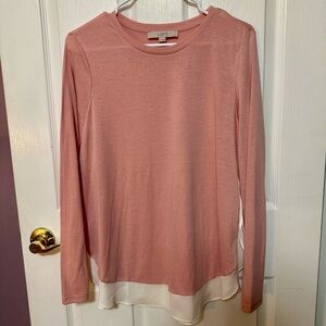 LOFT Women's Blush Pink Long Sleeve Top With White Underlay Size Medium